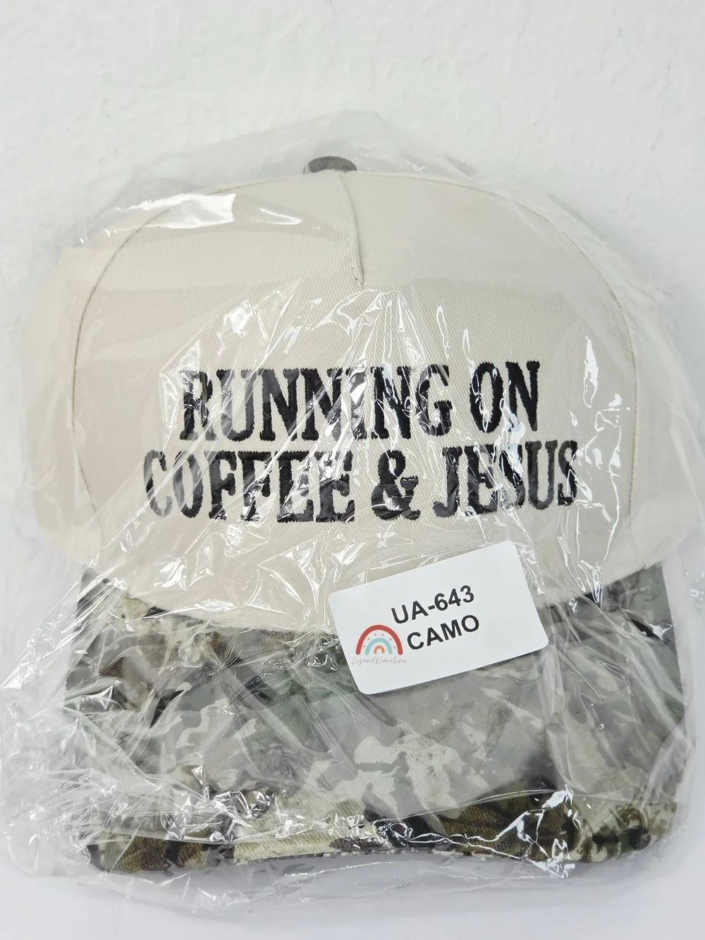 New! Running On Coffee & Jesus Camo Baseball Cap Hat